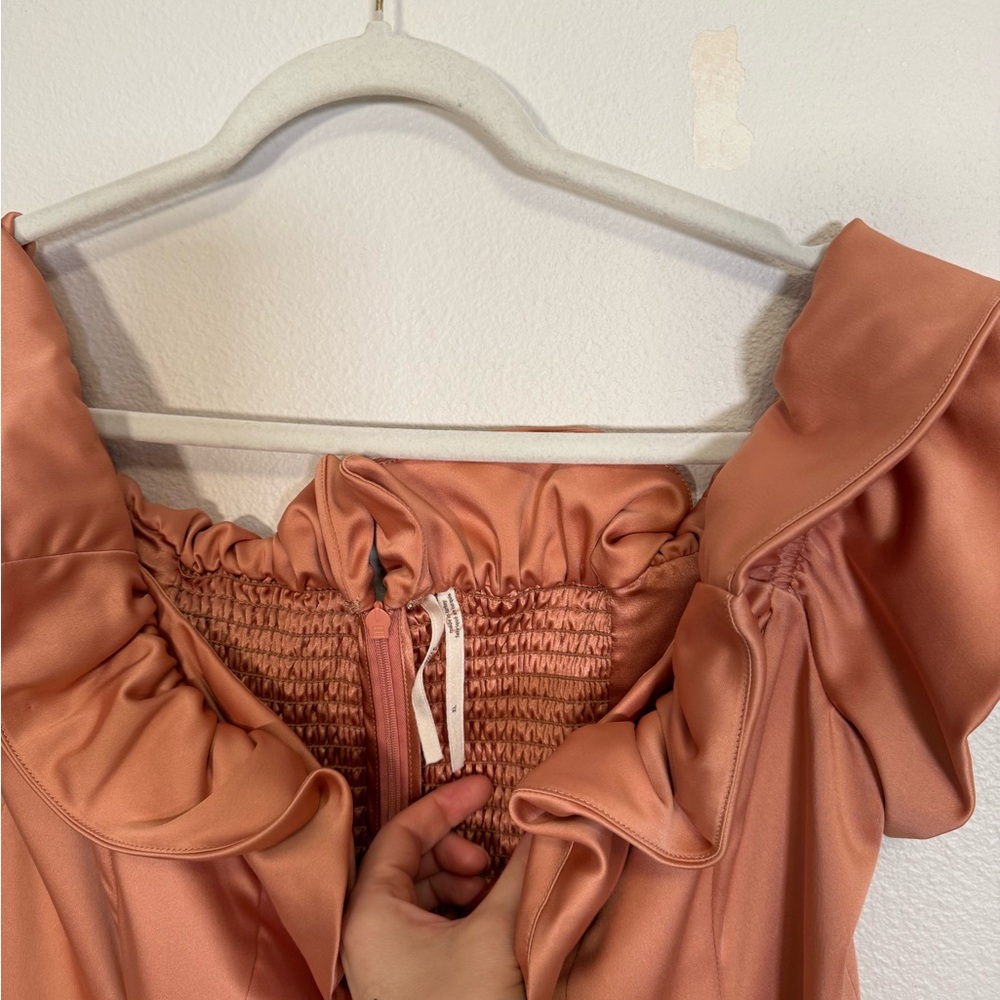 Anthropologie Ruffled Off-The-Shoulder satin midi dress women’s Sz XL - Picture 8 of 12